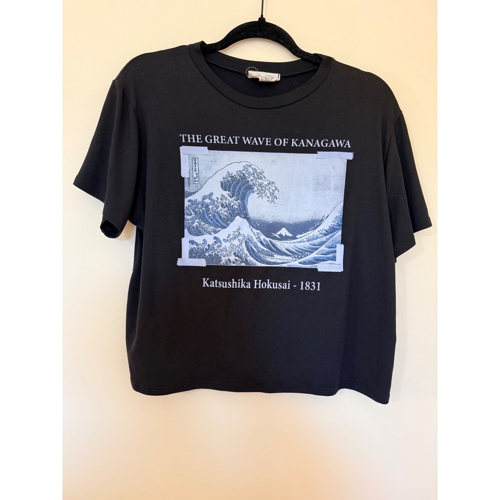 French Pastry Hokusai Great Wave of Kanagawa Graphic Tee Black Large